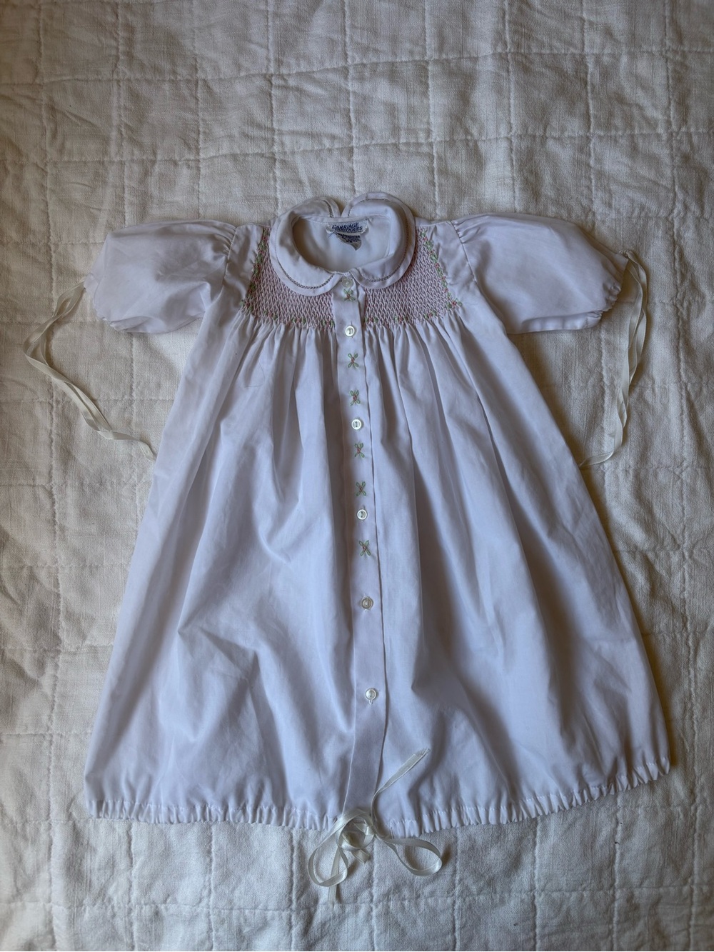 Vintage Carriage Boutique White Smocked Baby Girl Newborn Pajama Gown Floral